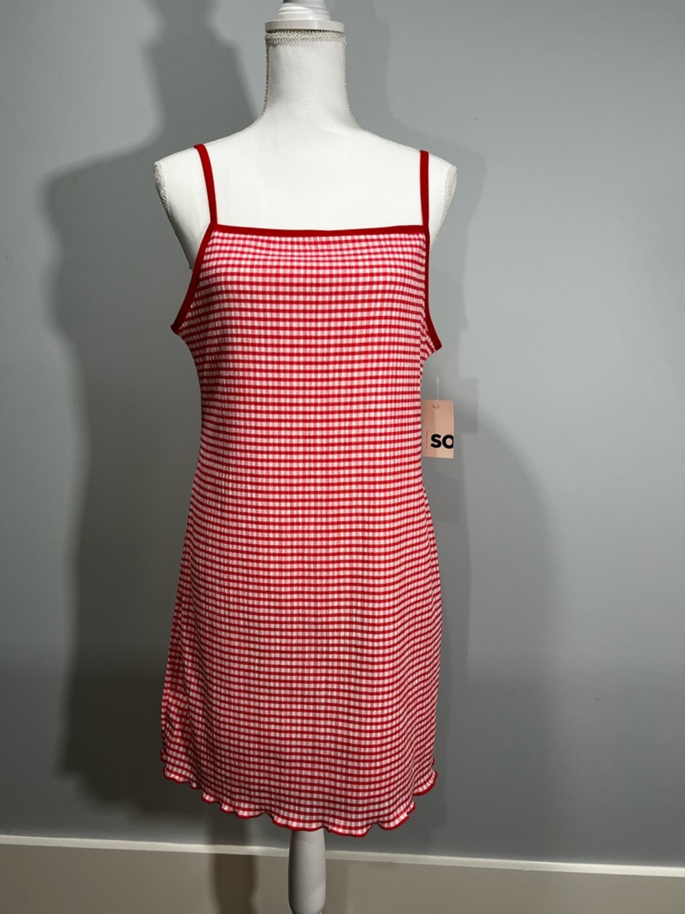 SO Red and White Gingham Mini Slip Dress